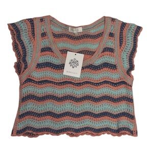 Rebellion Striped Crochet Blouse in Blue and Pink